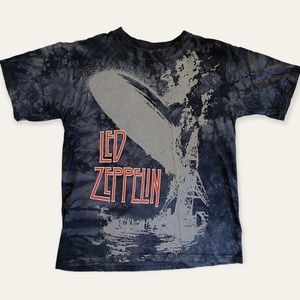 Vintage Y2K Led Zeppelin All Over Print Liquid Blue Tie Dye Band T Shirt